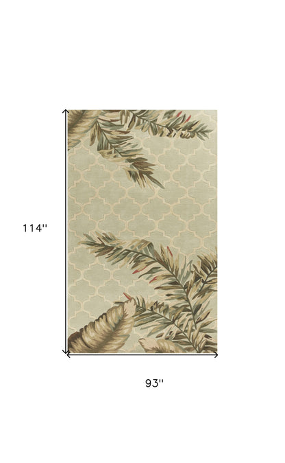 8' X 10' Sage Taupe And Green Wool Tropical Botanical Hand Tufted Area Rug