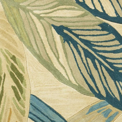8' X 10' Ivory Teal And Green Wool Tropical Botanical Hand Tufted Area Rug