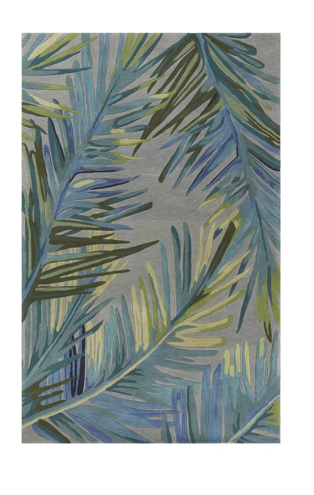 10' Gray And Blue Wool Tropical Botanical Hand Tufted Runner Rug