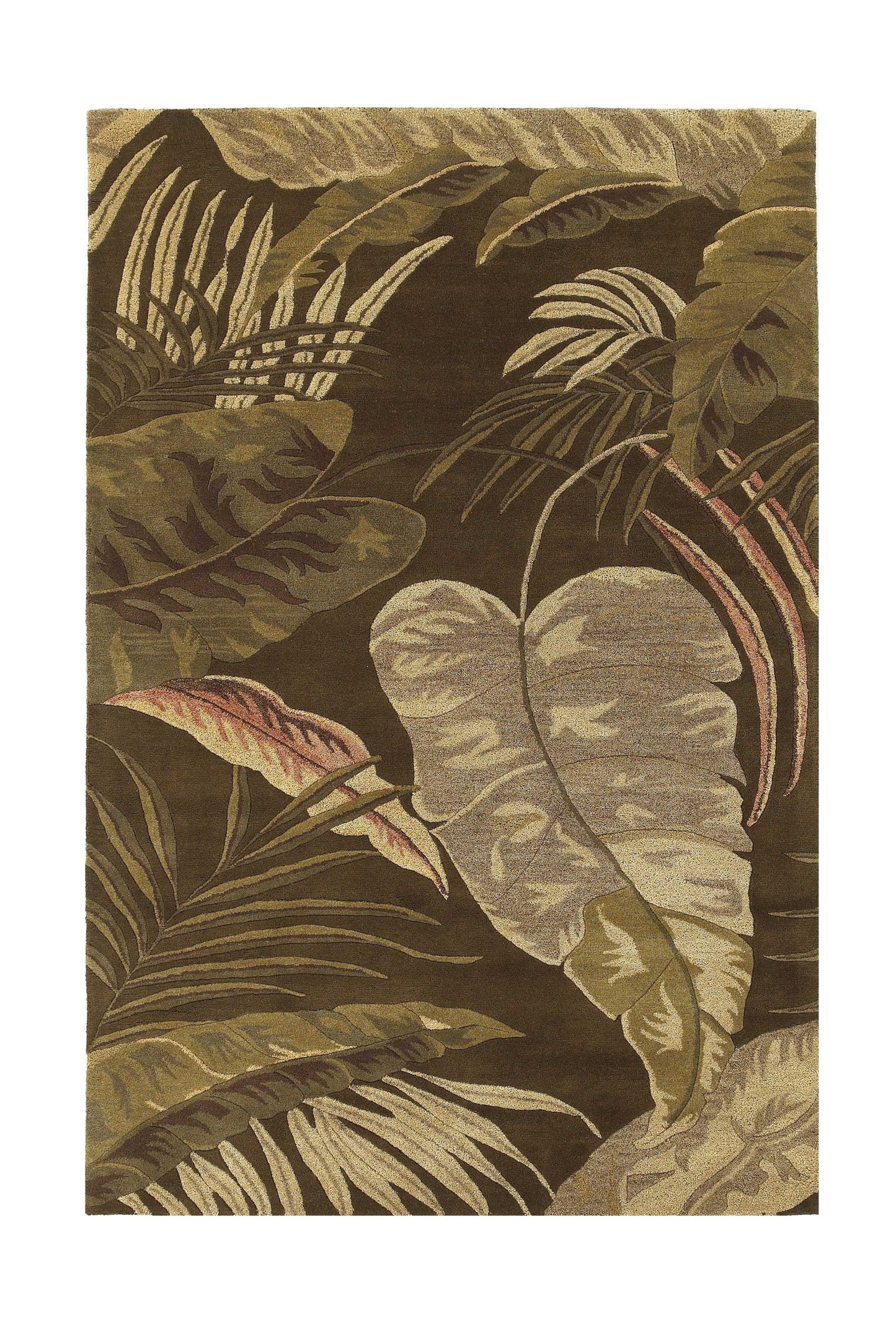 3' X 4' Mocha Brown Hand Tufted Tropical Leaves Indoor Area Rug