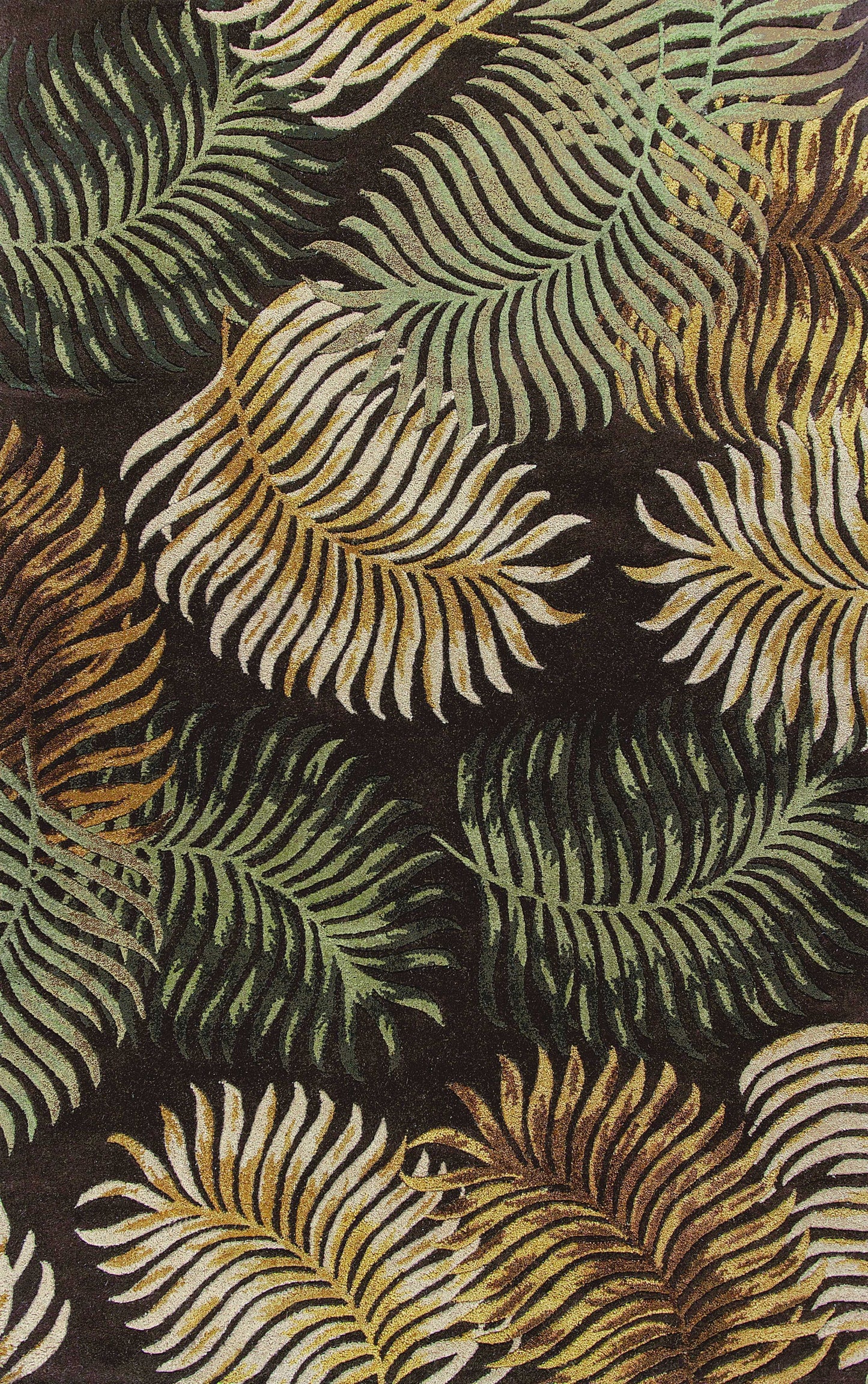 3' X 5' Espresso Fern Leaves Wool Area Rug