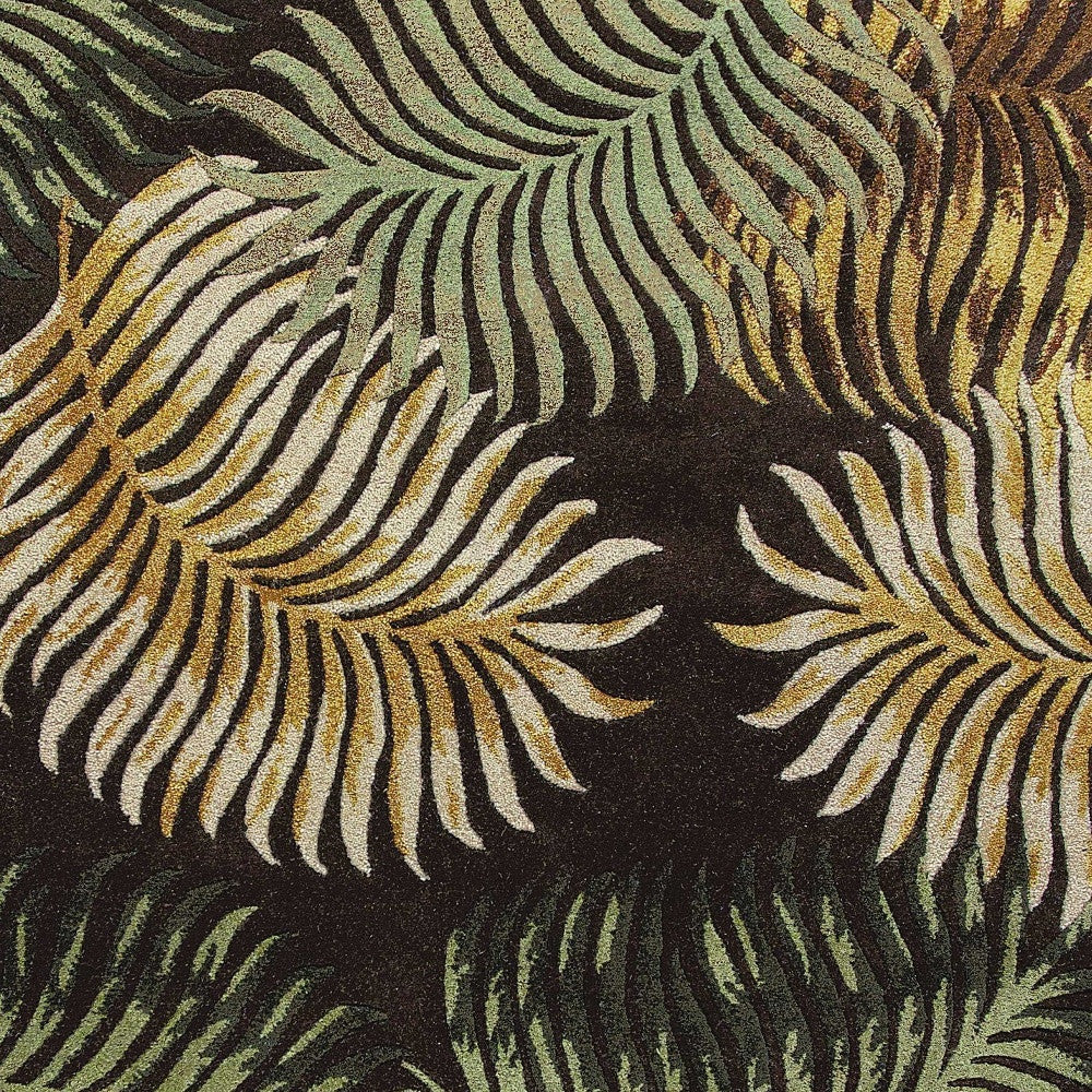 3' X 5' Espresso Fern Leaves Wool Area Rug