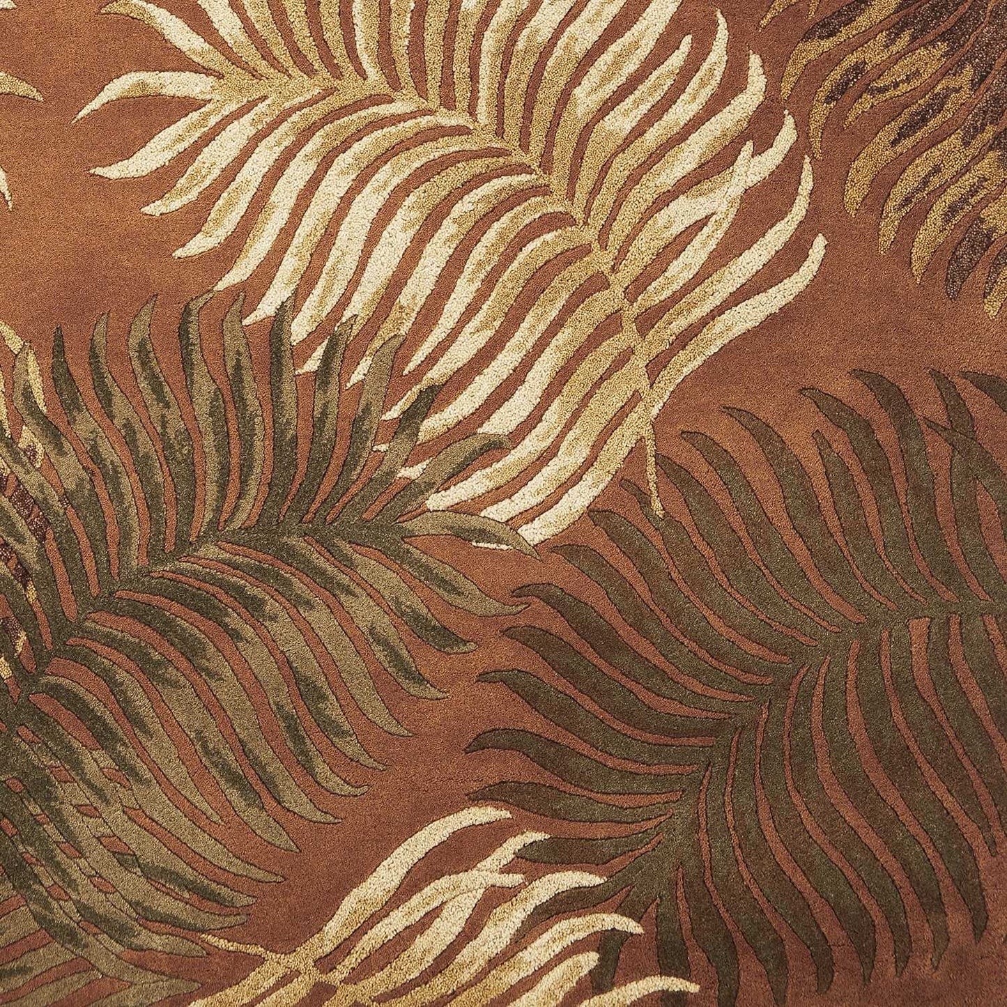 3' X 4' Rust Orange Hand Tufted Tropical Leaves Indoor Area Rug