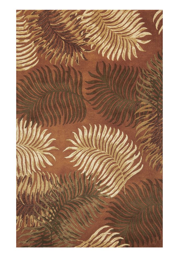 5' X 8' Rust Orange And Green Wool Botanical Leaves Hand Tufted Area Rug