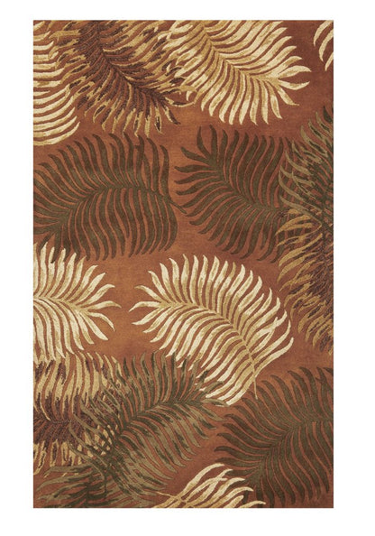 5' X 8' Rust Orange And Green Wool Botanical Leaves Hand Tufted Area Rug