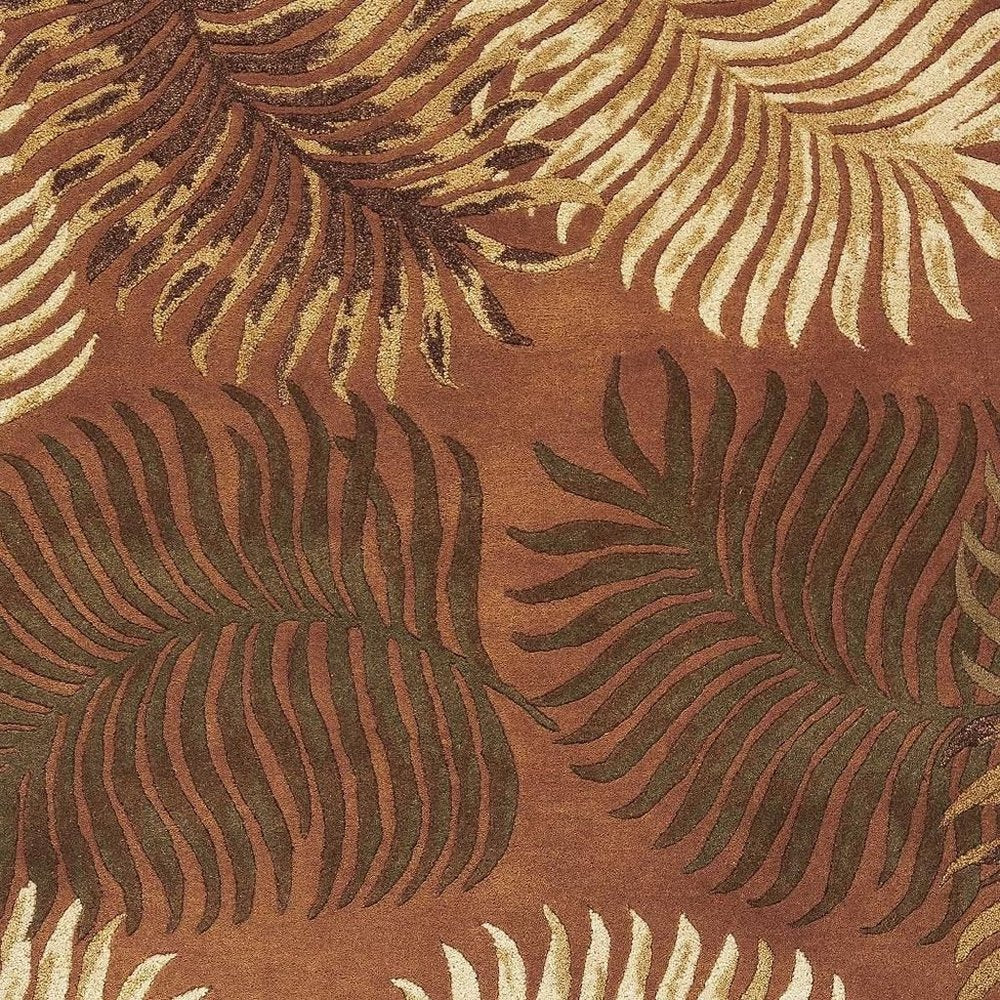 5' X 8' Rust Orange And Green Wool Botanical Leaves Hand Tufted Area Rug
