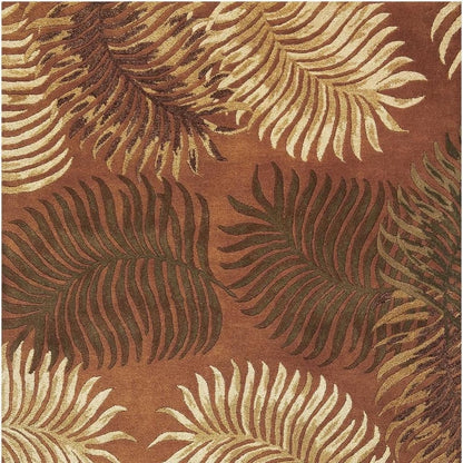 5' X 8' Rust Orange And Green Wool Botanical Leaves Hand Tufted Area Rug