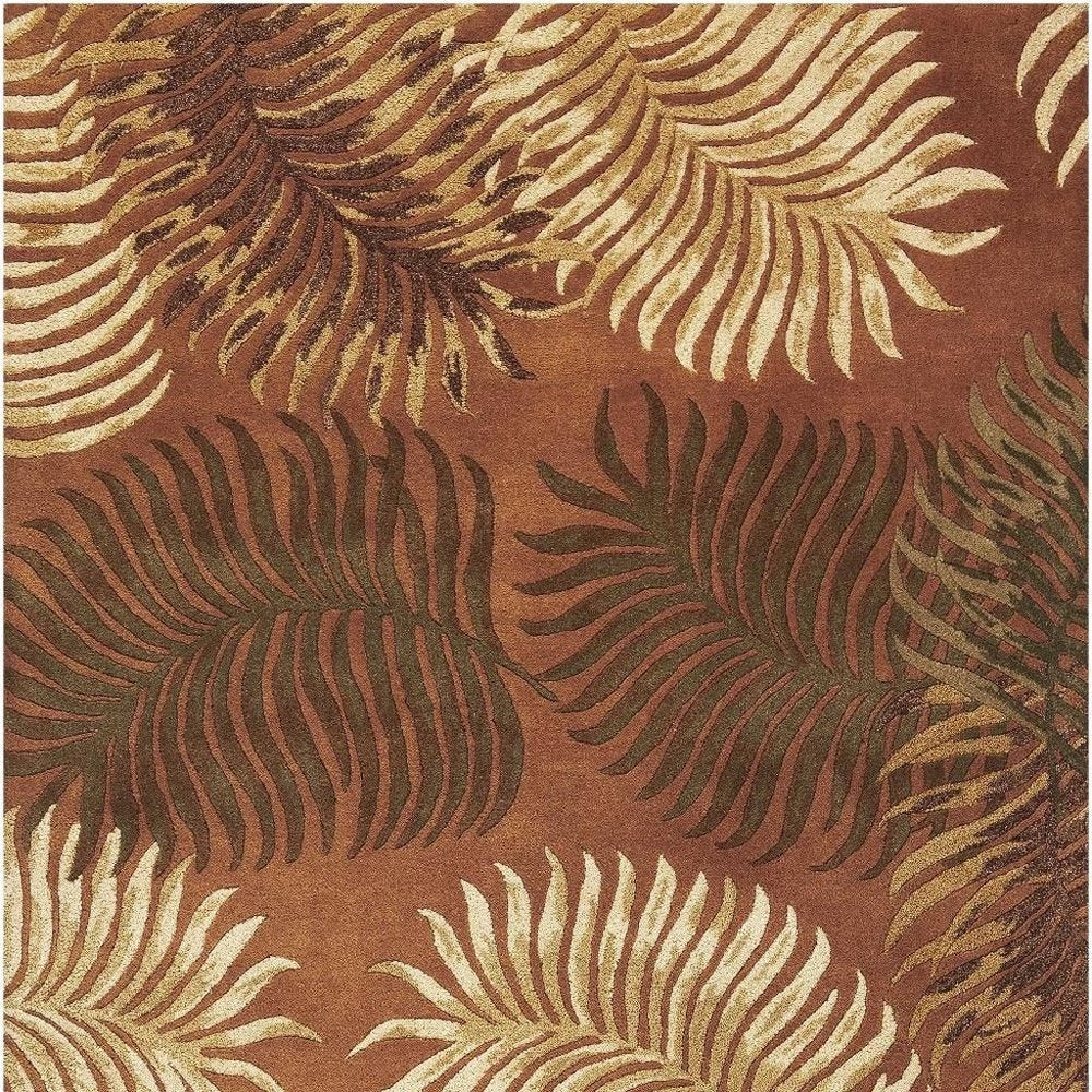 5' X 8' Rust Orange And Green Wool Botanical Leaves Hand Tufted Area Rug