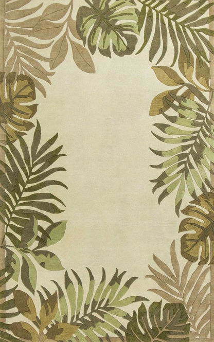 5' X 8' Ivory And Green Wool Botanical Leaves Hand Tufted Area Rug