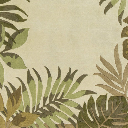 5' X 8' Ivory And Green Wool Botanical Leaves Hand Tufted Area Rug