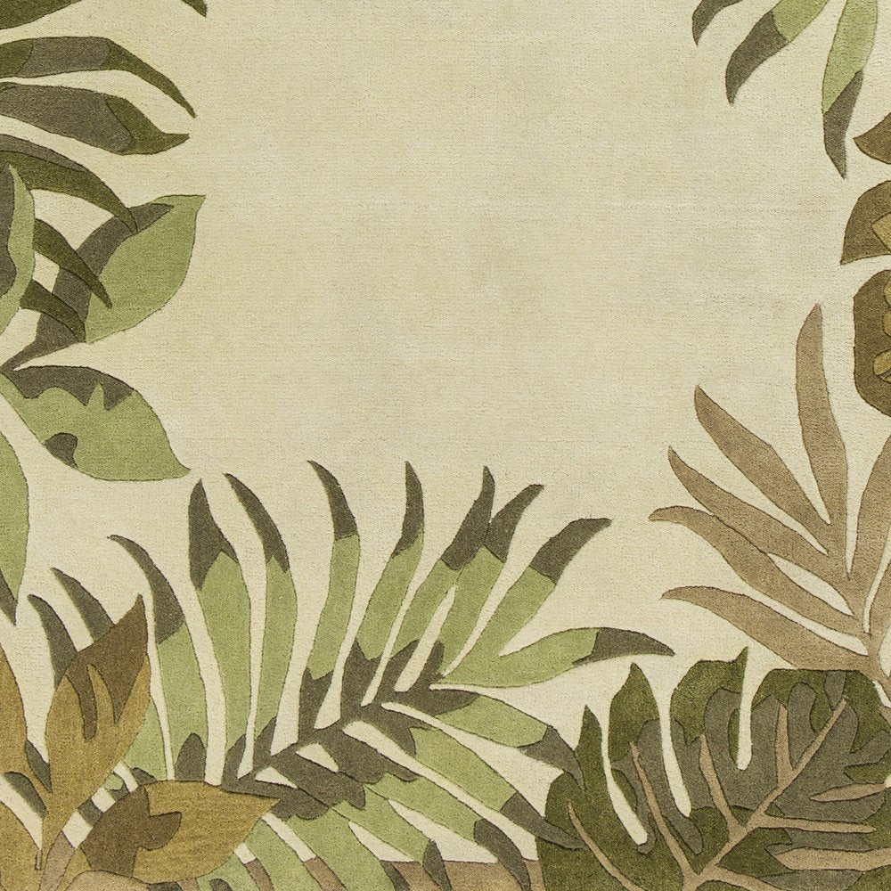5' X 8' Ivory And Green Wool Botanical Leaves Hand Tufted Area Rug