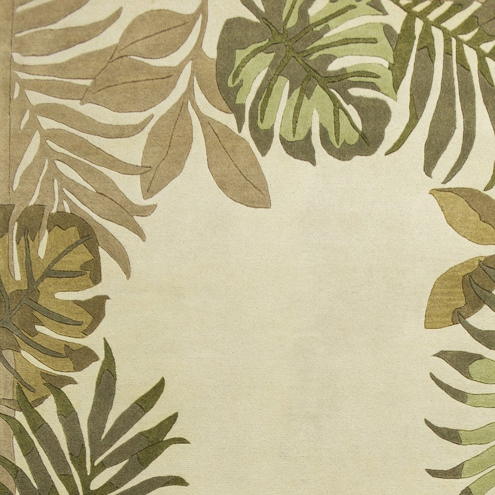 5' X 8' Ivory And Green Wool Botanical Leaves Hand Tufted Area Rug