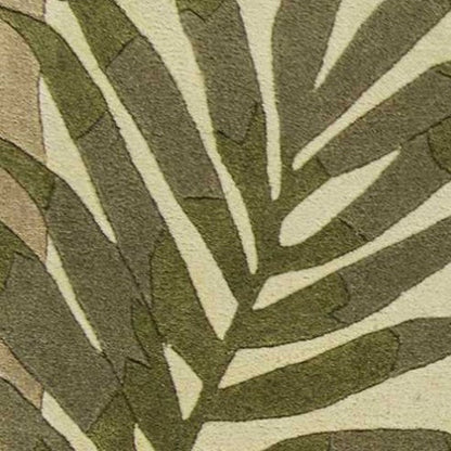 8' X 11' Ivory And Green Wool Botanical Leaves Hand Tufted Area Rug