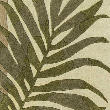 5' X 8' Ivory And Green Wool Botanical Leaves Hand Tufted Area Rug