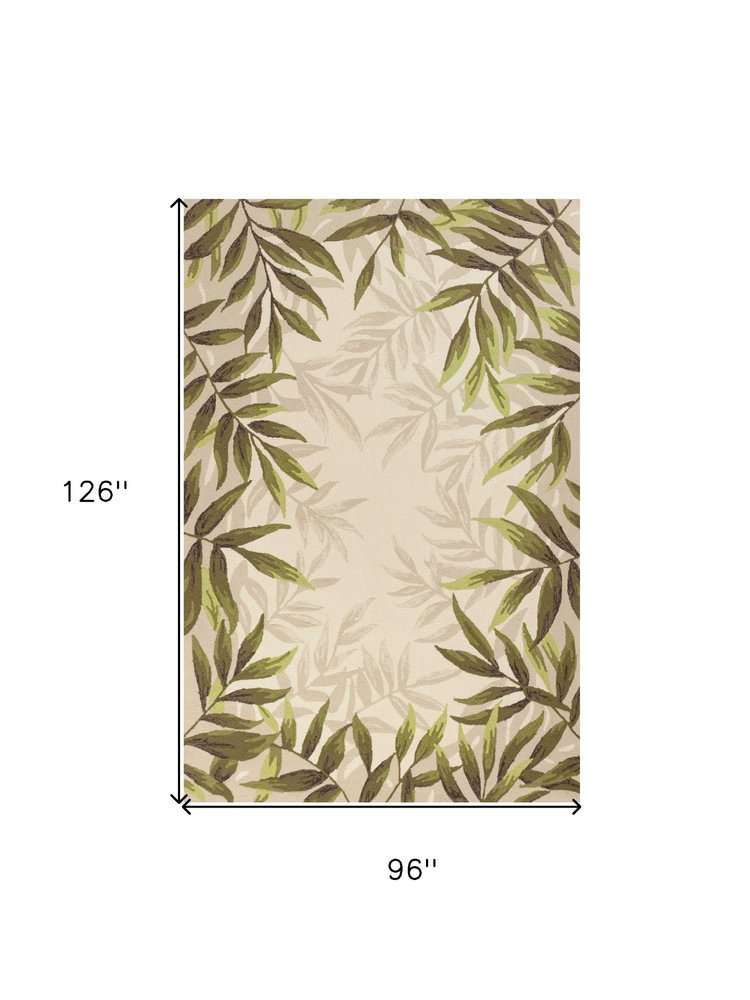 5' X 8' Ivory And Green Wool Botanical Leaves Hand Tufted Area Rug