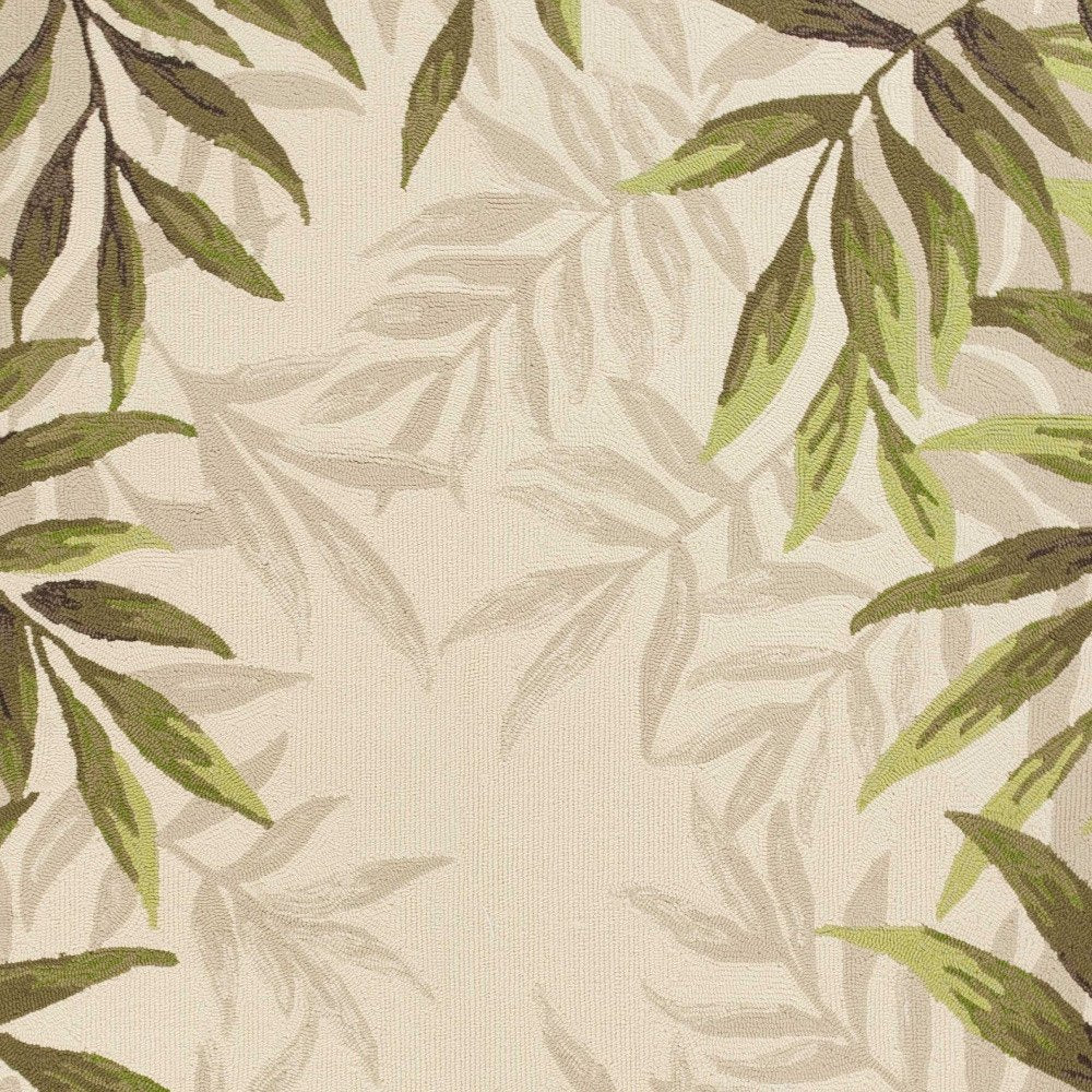 5' X 8' Ivory And Green Wool Botanical Leaves Hand Tufted Area Rug