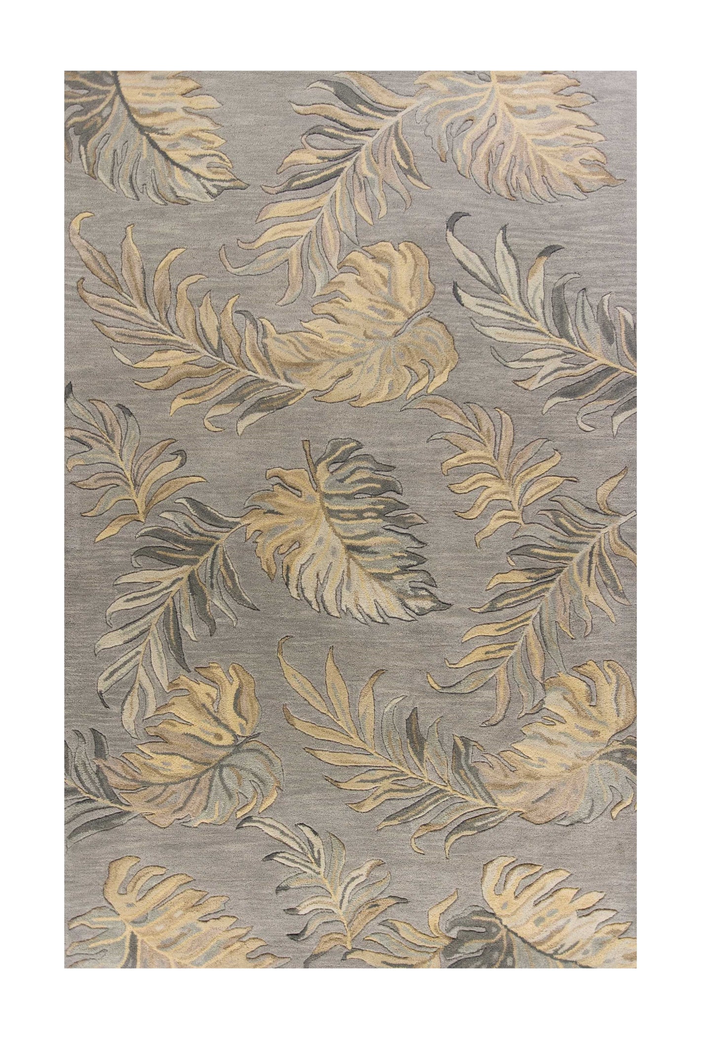 3' X 5' Gray And Taupe Wool Botanical Leaves Hand Tufted Area Rug