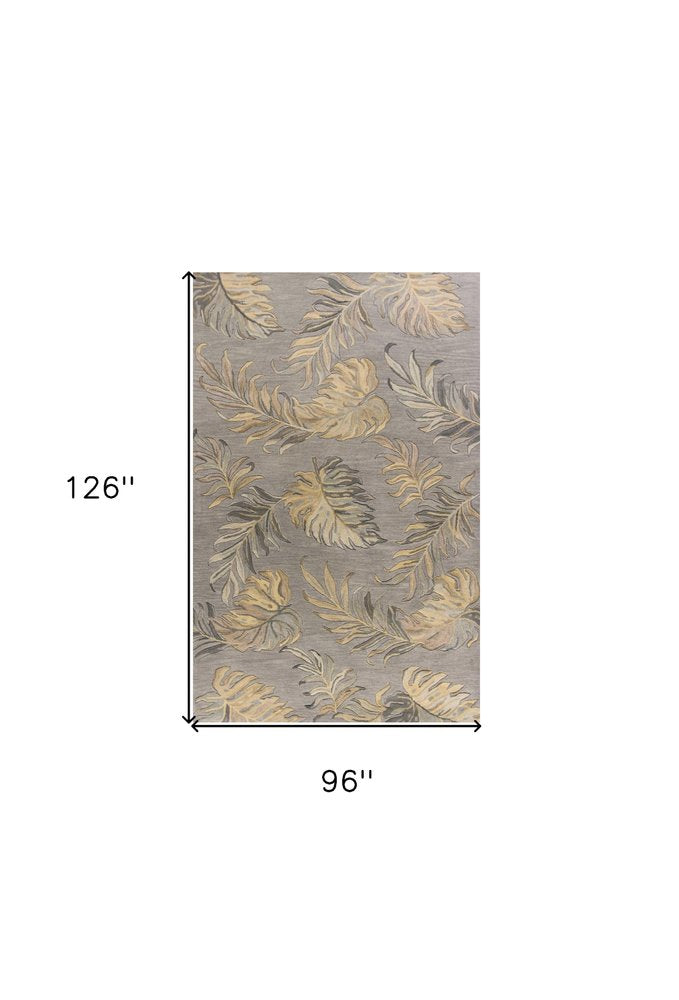 3' X 5' Gray And Taupe Wool Botanical Leaves Hand Tufted Area Rug