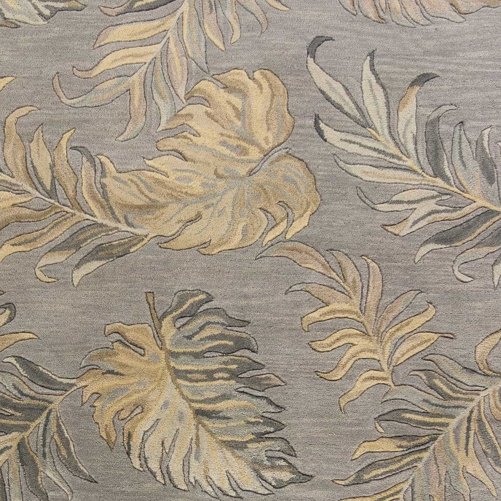 3' X 5' Gray And Taupe Wool Botanical Leaves Hand Tufted Area Rug