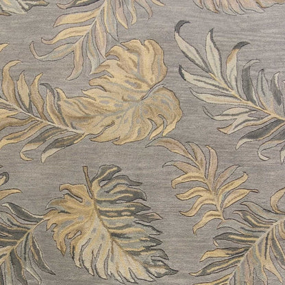 3' X 5' Gray And Taupe Wool Botanical Leaves Hand Tufted Area Rug