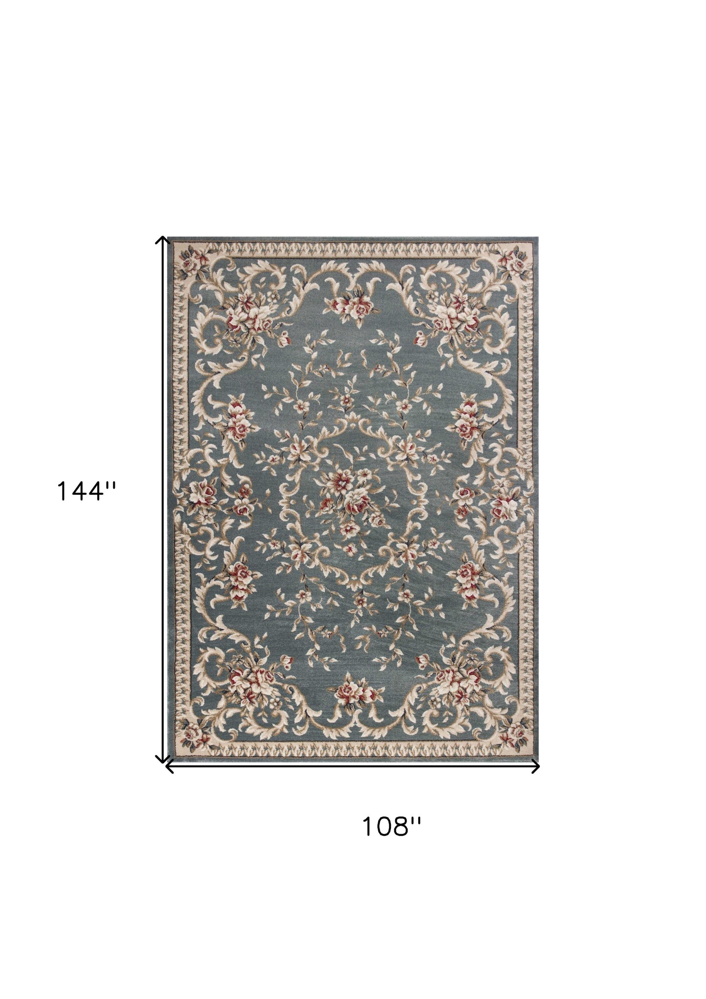 8' X 10' Slate Blue Floral Bordered Indoor Area Rug