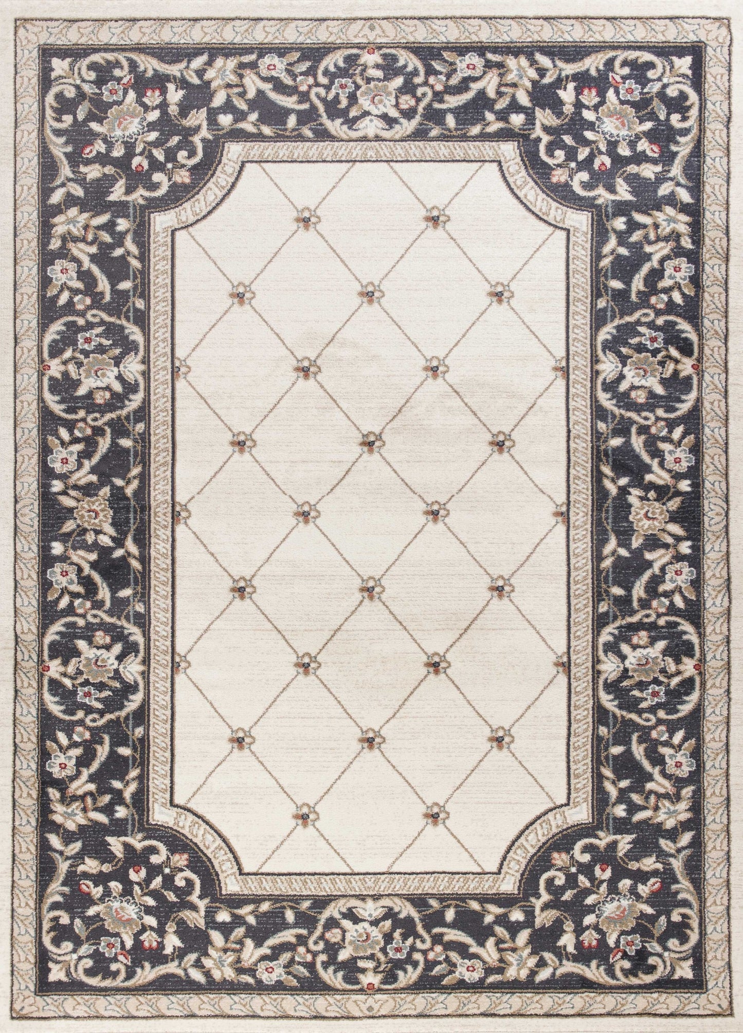 8' X 10' Ivory Grey Floral Indoor Area Rug