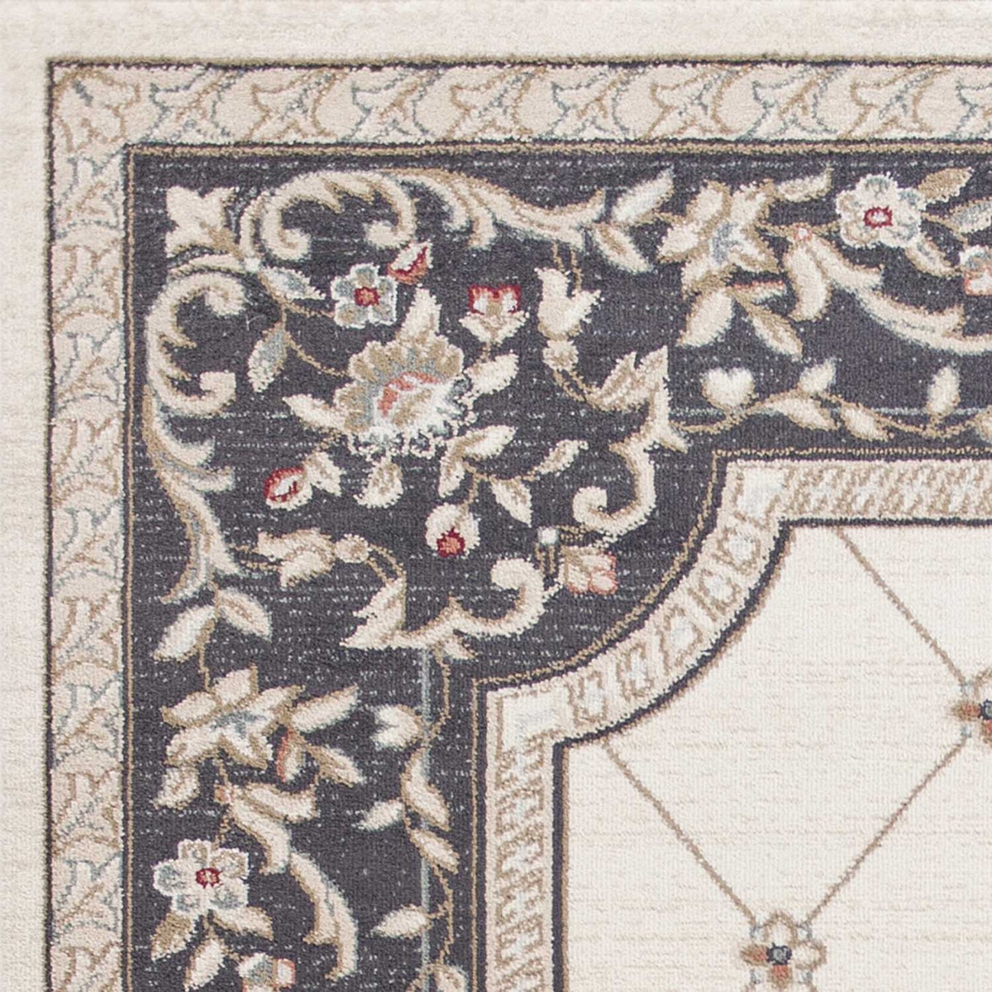 8' X 10' Ivory Grey Floral Indoor Area Rug