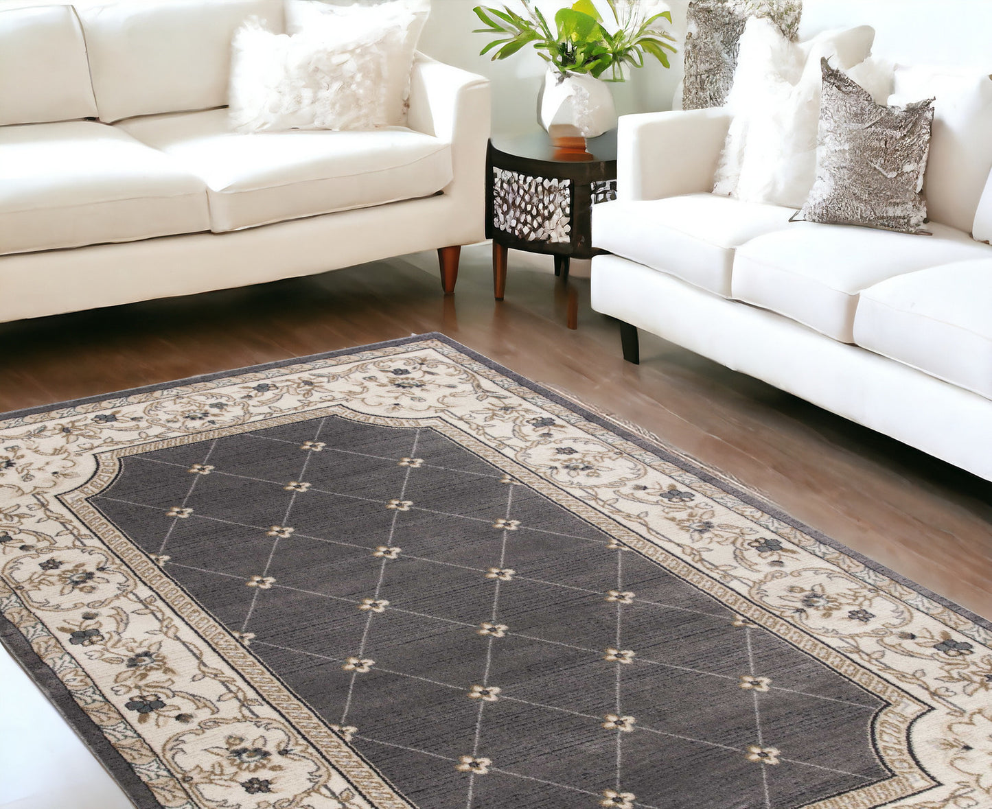 3' X 5' Gray and Ivory Trellis Area Rug