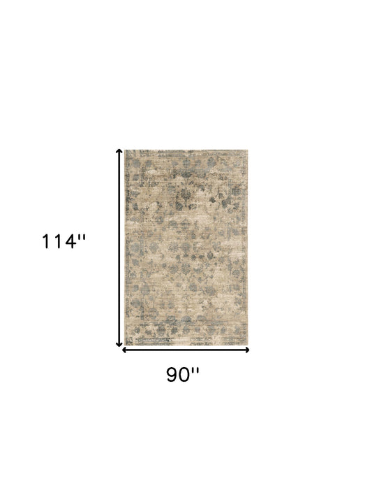 3' X 5' Beige And Blue Floral Medallion Hand Loomed Area Rug