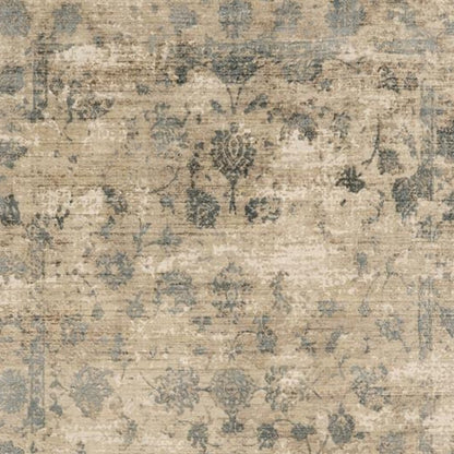 8' X 10' Beige And Blue Floral Medallion Hand Loomed Area Rug