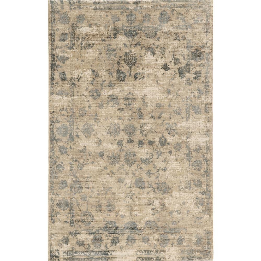 5' X 7' Beige And Blue Floral Medallion Hand Loomed Area Rug