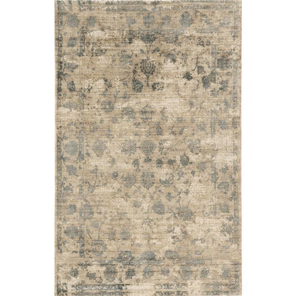 5' X 7' Beige And Blue Floral Medallion Hand Loomed Area Rug