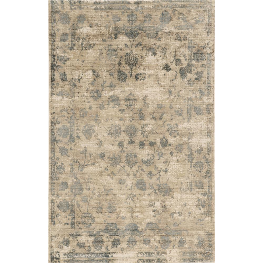 3' X 5' Beige And Blue Floral Medallion Hand Loomed Area Rug