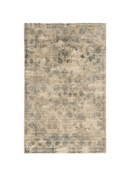 5' X 7' Beige And Blue Floral Medallion Hand Loomed Area Rug