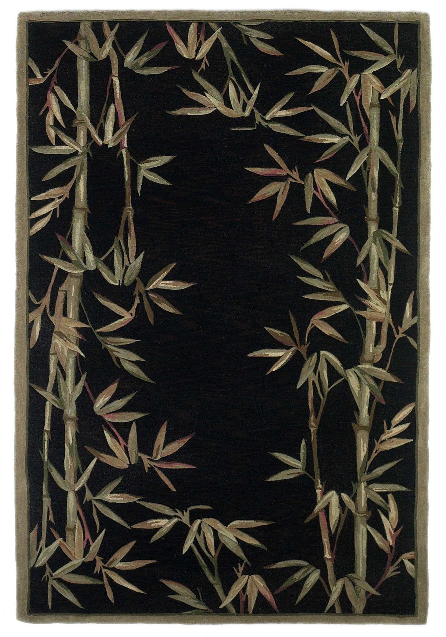 10' Black Hand Tufted Bordered Tropical Bamboo Indoor Runner Rug