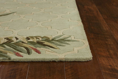 8' X 10' Sage Taupe And Green Wool Tropical Botanical Hand Tufted Area Rug