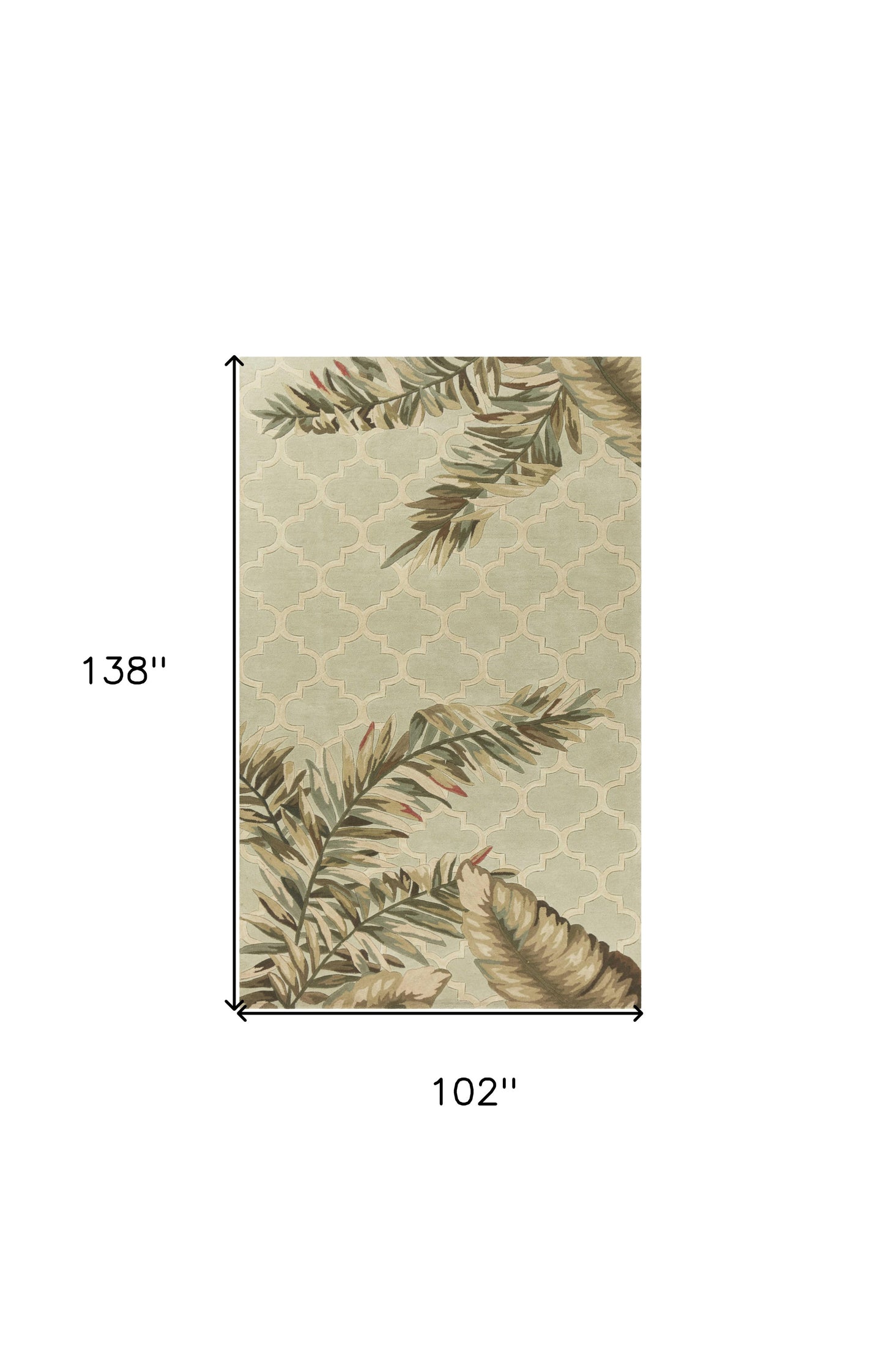 8' X 10' Sage Taupe And Green Wool Tropical Botanical Hand Tufted Area Rug