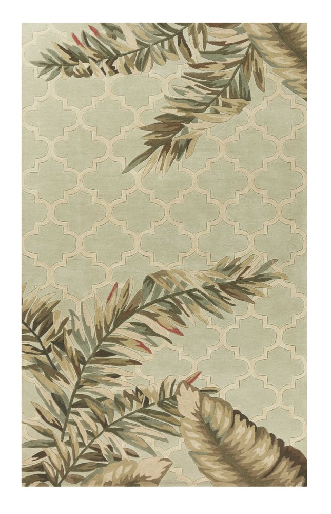 8' X 10' Sage Taupe And Green Wool Tropical Botanical Hand Tufted Area Rug