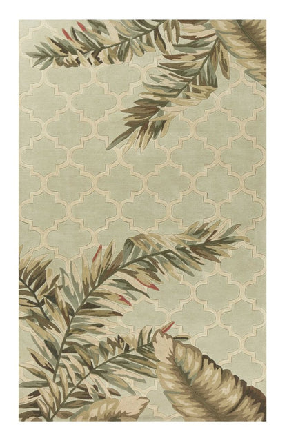 8' X 10' Sage Taupe And Green Wool Tropical Botanical Hand Tufted Area Rug