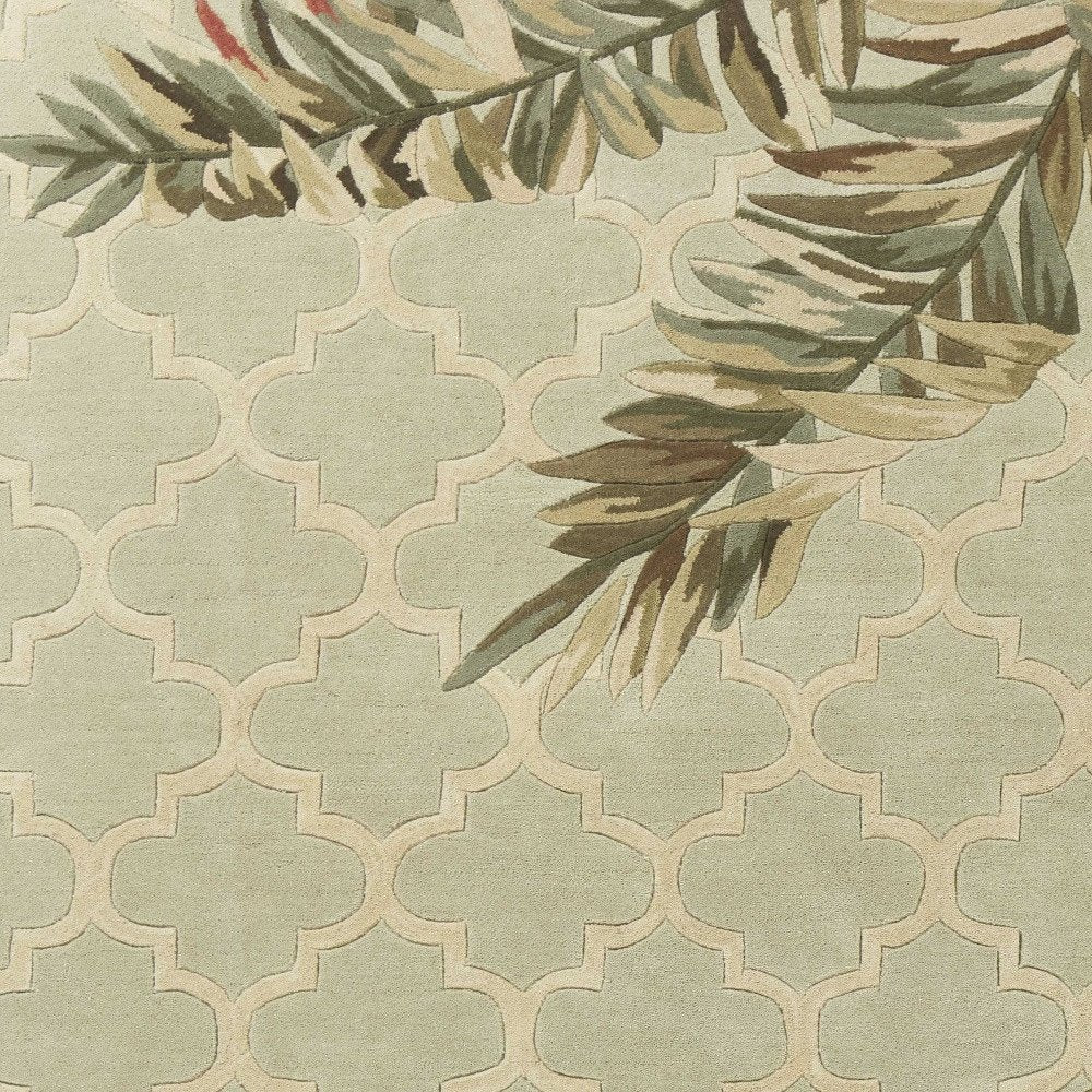 8' X 10' Sage Taupe And Green Wool Tropical Botanical Hand Tufted Area Rug