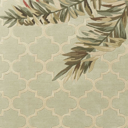8' X 10' Sage Taupe And Green Wool Tropical Botanical Hand Tufted Area Rug