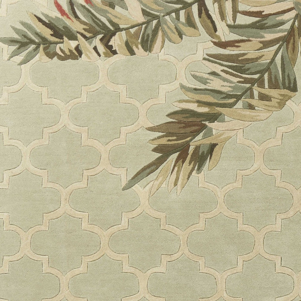 9' X 12' Sage Green Hand Tufted Tropical Quatrefoil Indoor Area Rug