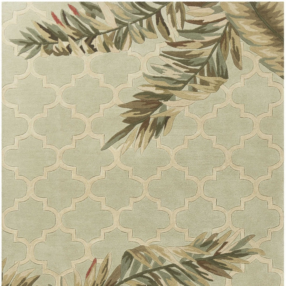 9' X 12' Sage Green Hand Tufted Tropical Quatrefoil Indoor Area Rug