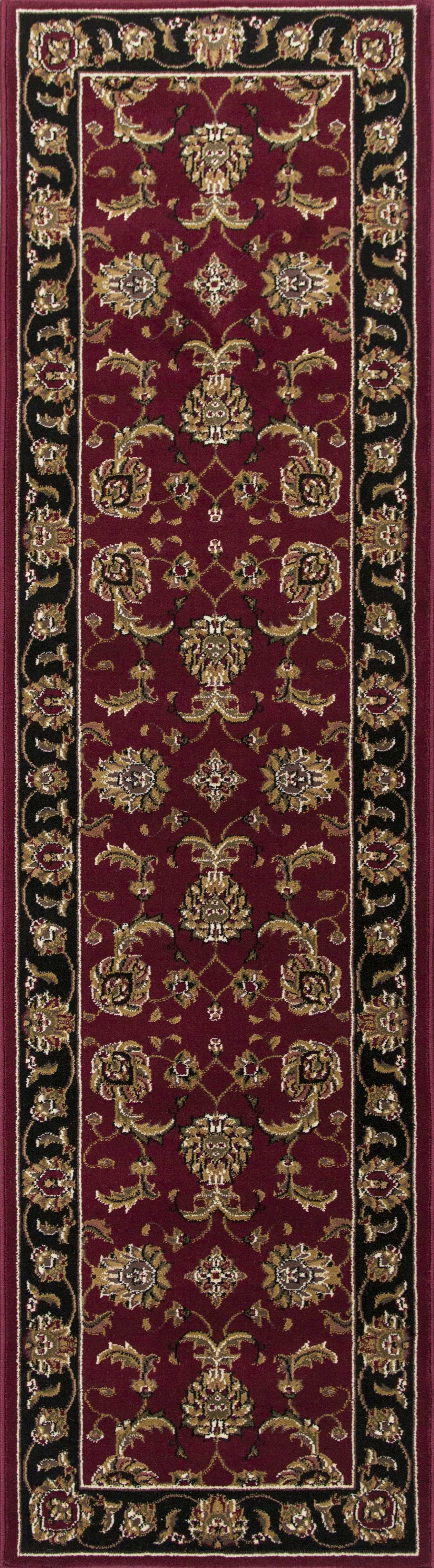 7' Octagon Red Or Black Floral Vines Bordered Indoor Area Rug