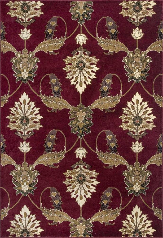9' X 13' Red Beige And Brown Floral Vines Area Rug