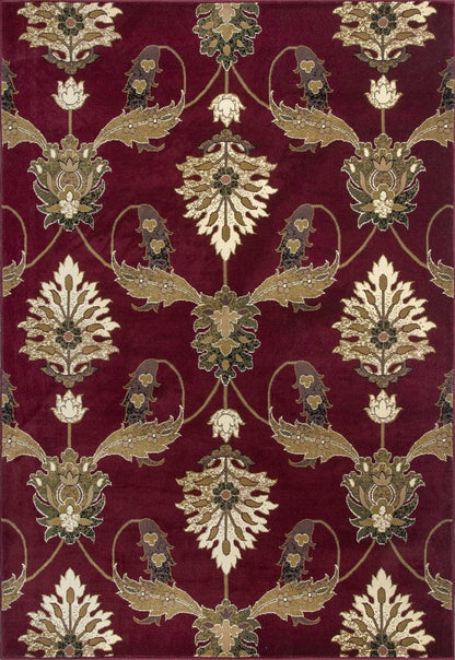 9' X 13' Red Beige And Brown Floral Vines Area Rug