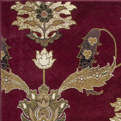 9' X 13' Red Beige And Brown Floral Vines Area Rug