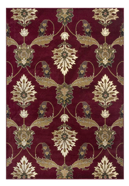 9' X 13' Red Beige And Brown Floral Vines Area Rug