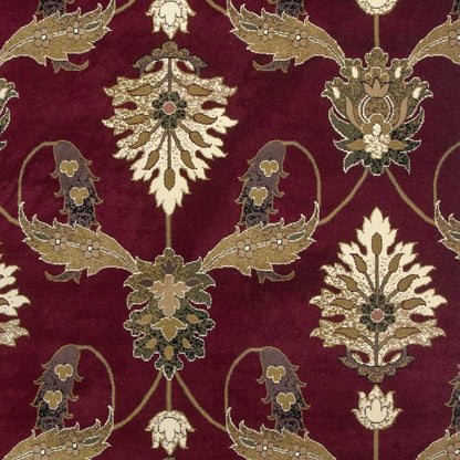 9' X 13' Red Beige And Brown Floral Vines Area Rug