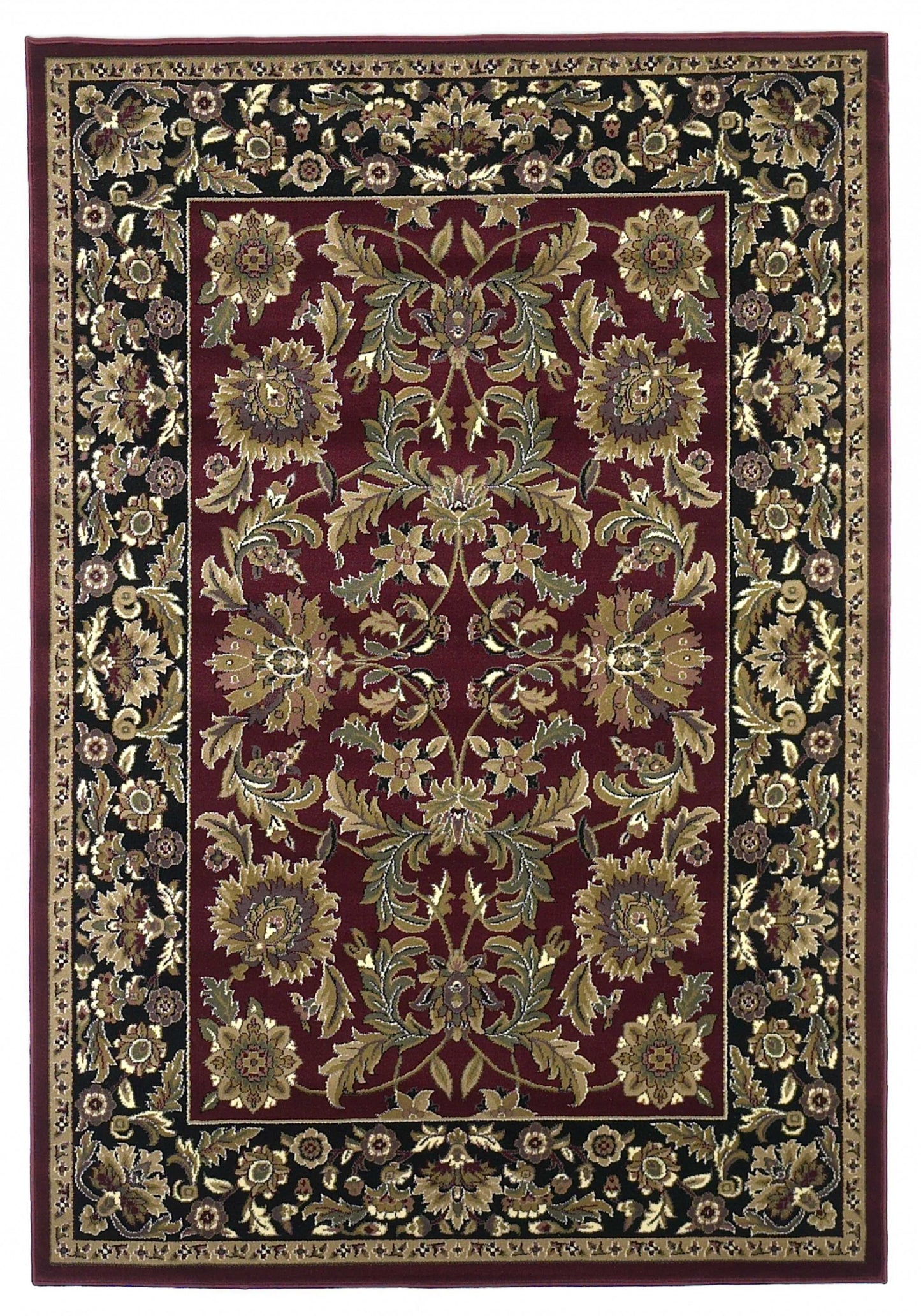 8' X 11' Red Black Machine Woven Floral Traditional Indoor Area Rug